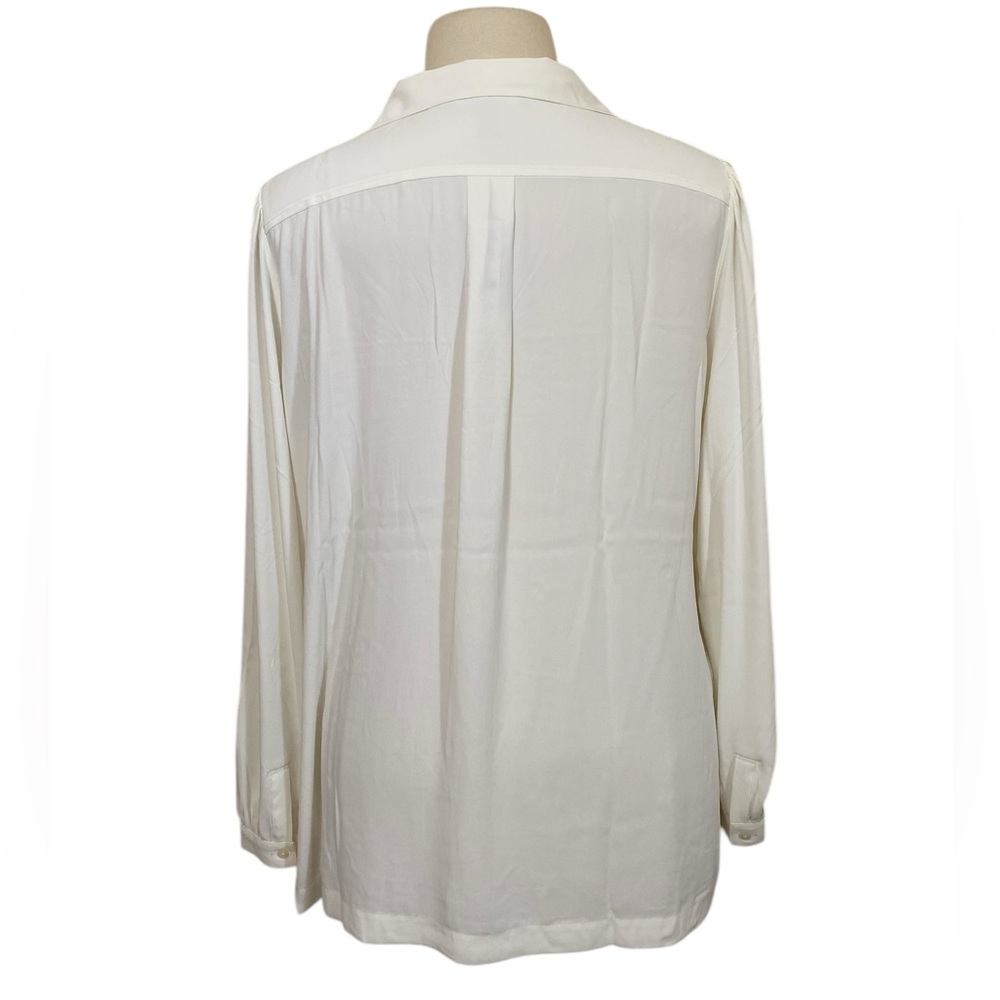 Old Money Long sleeve pocket soft shirt Chiffon button down ecru minimalist - Picture 7 of 11